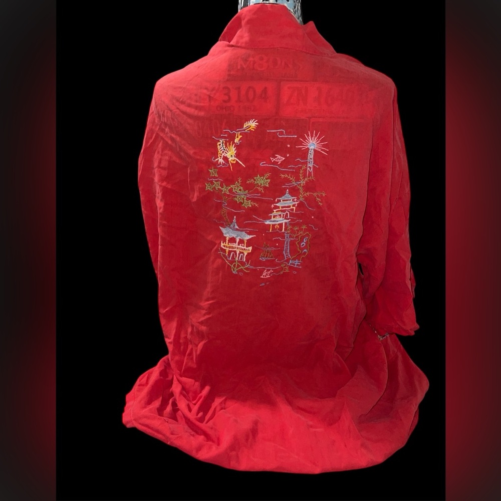 Vintage Shanghai Health Embroidered Red Kimono Robe